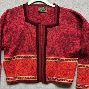 Oleana The Norwegian Story Sweater M Red Wool Traditional Cropped Cardigan‎